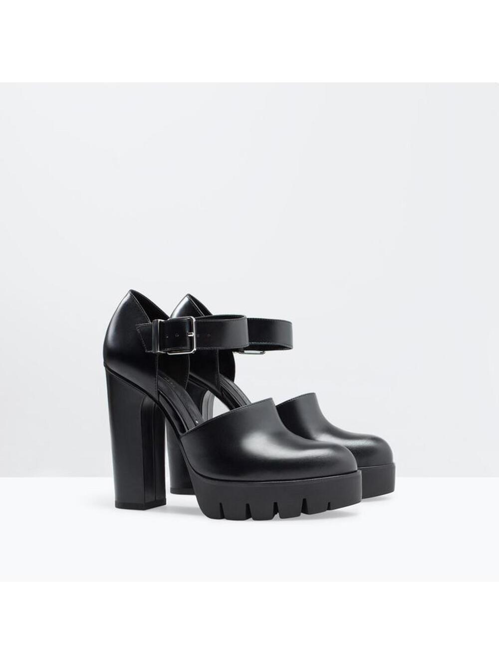 Zara Black High Heel Platform Shoes with Ankle Strap Lugg Sole 41